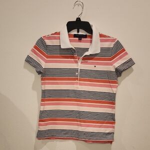 Tommy Hilfiger Coral, Navy & White Striped Polo